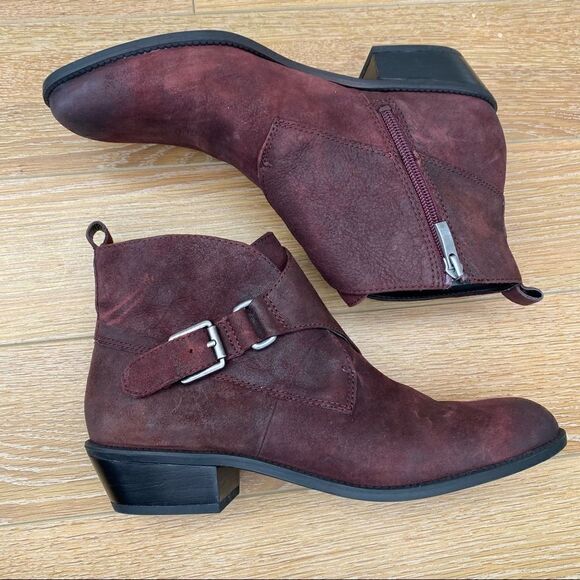 Franco Sarto-Burgundy Pre-distressed Ankle Bootie - Picture 3 of 11